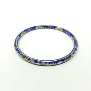 Vintage Blue Enamel Flower Bangle Bracelet, Classic 80s Retro Style, Stacking
